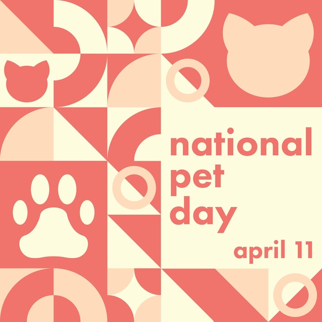 Национальный день домашних животных 11 апреля Концепция праздника Шаблон для фонового плаката баннера с текстовой надписью Векторная иллюстрация EPS10