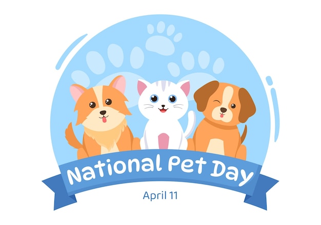 National Pet Day on April 11 Illustration with Cute Pets of Cats and Dogs for Banner or Landing Page