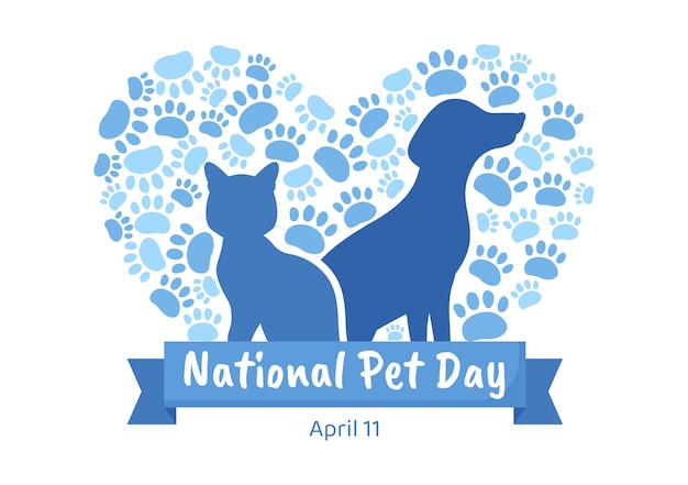 National Pet Day on April 11 Illustration with Cute Pets of Cats and Dogs for Banner or Landing Page