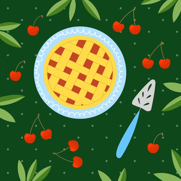 National pie day. pie with cherry. bright flat vector illustration.