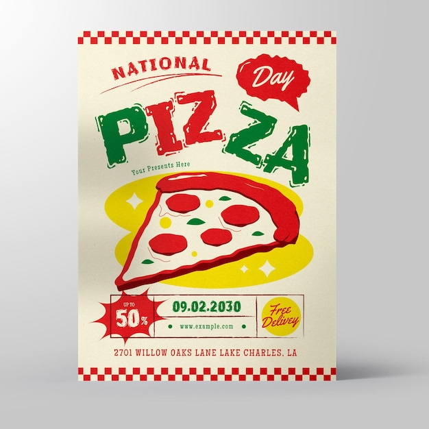 national pizza day poster flat cartoon hand drawn templates illustration