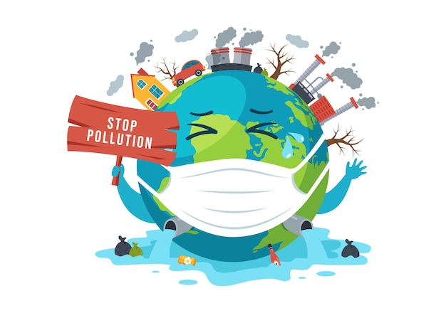 Национальный день предотвращения загрязнения окружающей среды для кампании по повышению осведомленности в шаблоне, нарисованном вручную карикатурной иллюстрацией