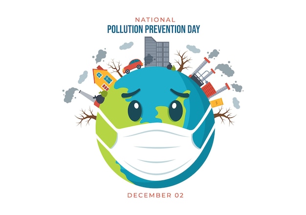 National Pollution Prevention Day for Awareness Campaign in Template Hand Drawn Cartoon Illustration