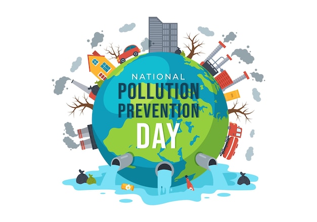 National Pollution Prevention Day for Awareness Campaign in Template Hand Drawn Cartoon Illustration