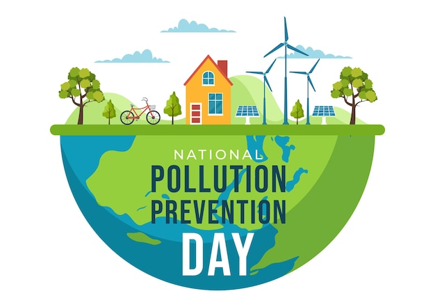 National Pollution Prevention Day for Awareness Campaign in Template Hand Drawn Cartoon Illustration