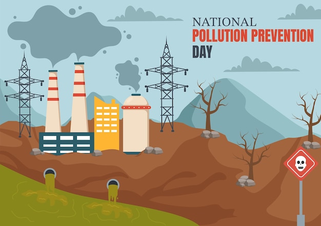 National Pollution Prevention Day Illustration on 2 December for Awareness Factory or Vehicle