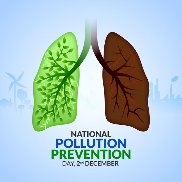 National Pollution Prevention Day with clean green and polluted environment and lungs