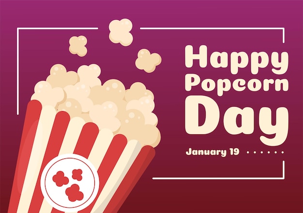 National Popcorn Day on January 19th with a Big Box of Red and White Stripe in Flat Illustration