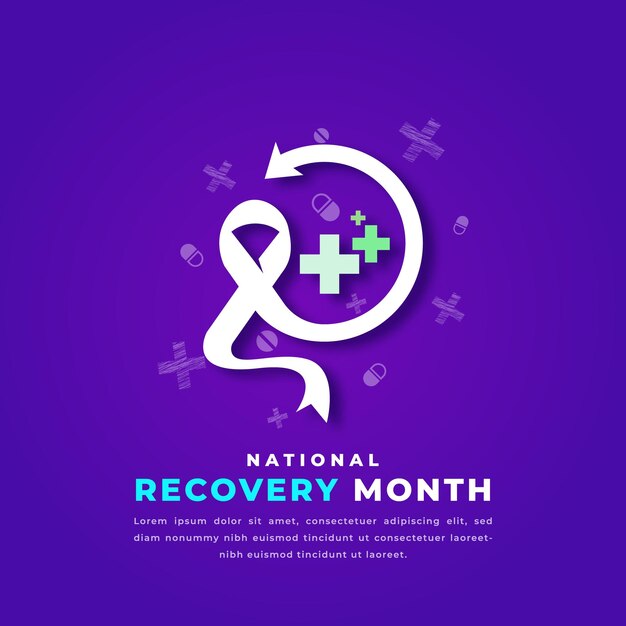 National recovery month paper cut design illustration for background poster banner advertising