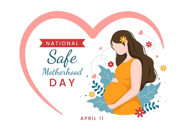 Vector national safe motherhood day on april 1 illustration with pregnant mother and kids for web banner