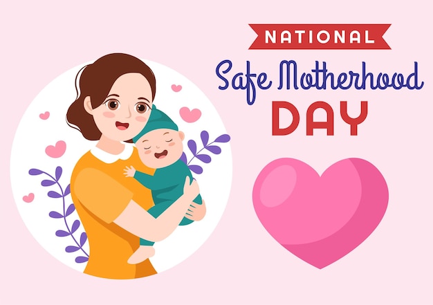 Национальный день безопасного материнства 1 апреля Иллюстрация с беременной матерью и детьми для веб-баннера