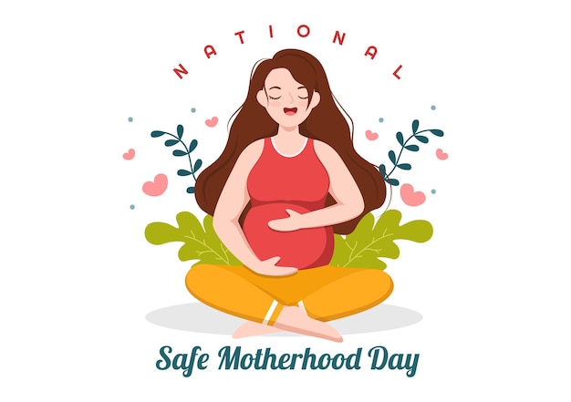 National safe motherhood day on april 1 illustration with pregnant mother and kids for web banner