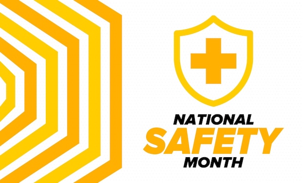 National Safety Month in June Warning of unintentional injuries at work home on the road Vector