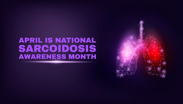 Vector national sarcoidosis awareness month banner template with glowing low poly lungs vector illustration