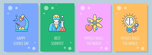 National science day celebration greeting card with color icon element set. best scientist. postcard vector design. decorative flyer with creative illustration. notecard with congratulatory message