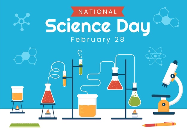 national science day february 28 related to chemical liquid and research in flat illustration