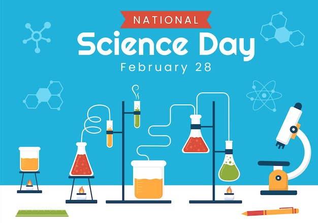 Vector national science day february 28 related to chemical liquid and research in flat illustration