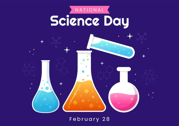 national science day february 28 related to chemical liquid and research in flat illustration