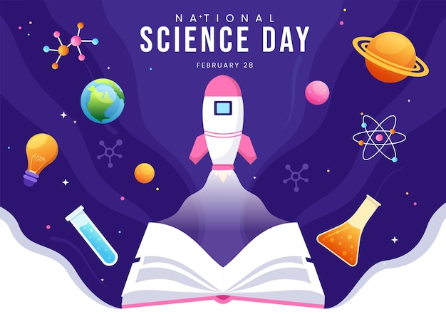 Vector national science day february 28 related to chemical liquid and research in flat illustration