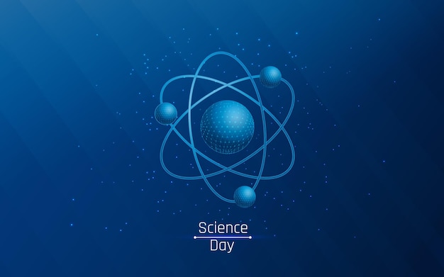 National science day and molecule image at wireframe style