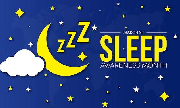 National Sleep Awareness Month 3월에 관찰된 웰빙 영향 개념 배너 템플릿 카드 배경 고려