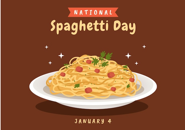 National Spaghetti Day with a Plate of Italian Noodles or Pasta Different Dishes in Illustration