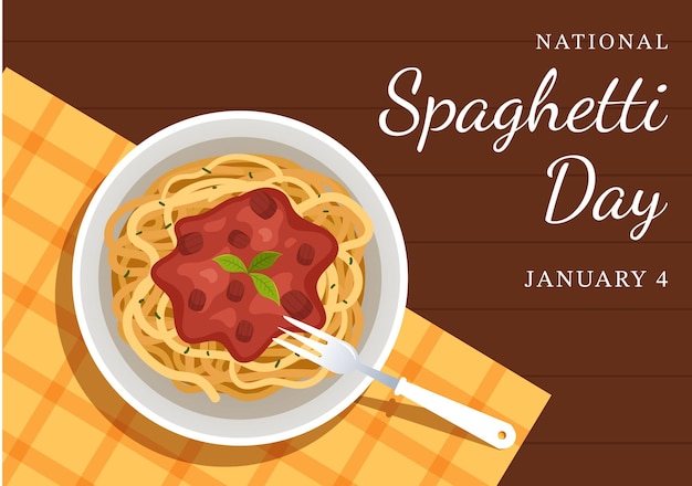 Vettore giornata nazionale degli spaghetti con un piatto di tagliatelle italiane o piatti diversi di pasta nell'illustrazione