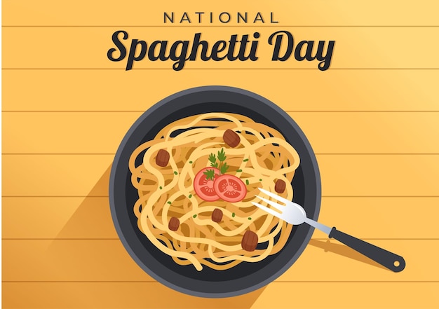 Vettore giornata nazionale degli spaghetti con un piatto di tagliatelle italiane o diversi piatti di pasta nell'illustrazione