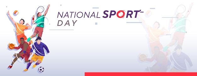 national sports day football, basketball, tennis and volleyball background. world sports celebration