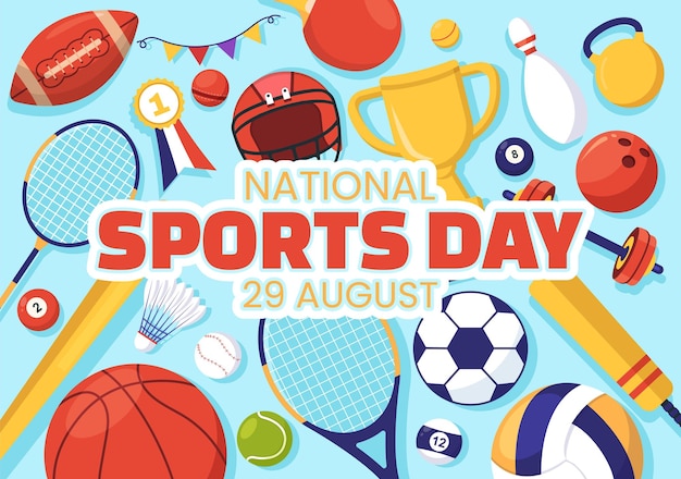 Vector national sports day vector illustration with sportsperson from different sport in flat cartoon