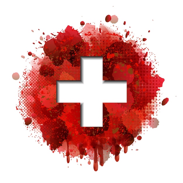 National swiss day card concept. flag of switzerland on background of red paint splashes. vector illustration