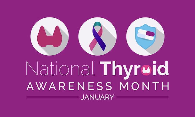 National thyroid awareness month vector template promoting thyroid health and wellness with thyroid gland and medical support graphics background banner card poster design