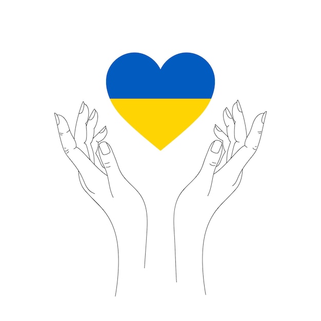 Vector national ukrainian flag in hands. concept symbol of support ukraine