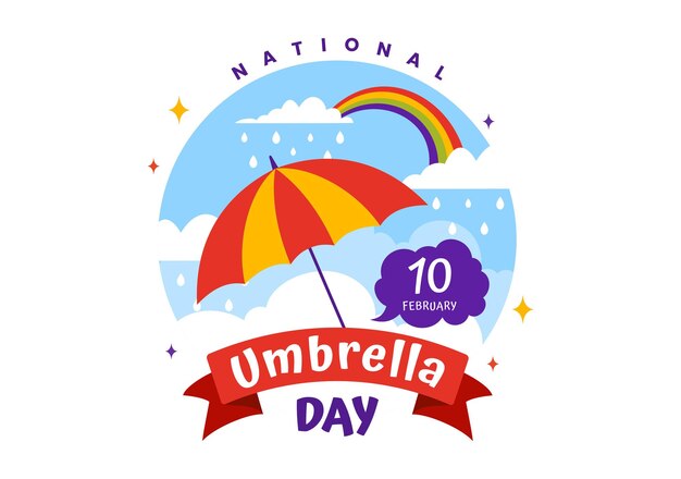 National Umbrella Day Vector Illustration with Umbrellas at Rainy Weather or Monsoon Season