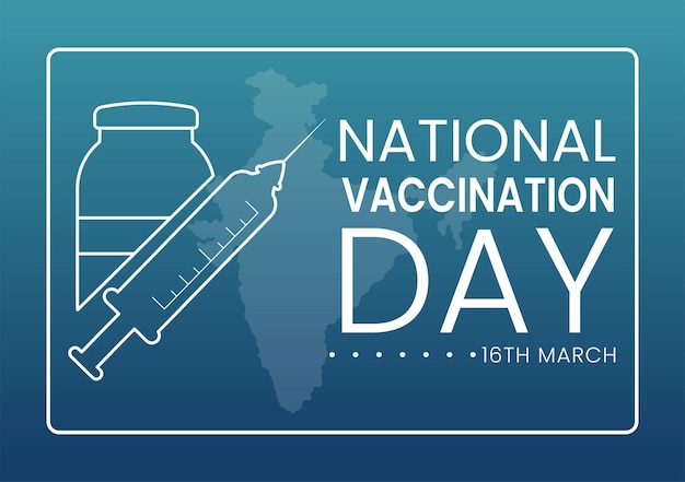 Vector national vaccination day illustration with vaccine syringe for strong immunity in hand drawn