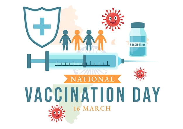 National vaccination day vector illustration with vaccine syringe for strong immunity from bacteria