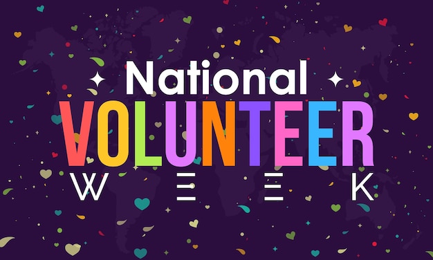 National Volunteer week volunteers communities awareness concept banner design with colorful love and dot halftone in blue background observed on April