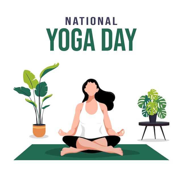 National yoga day with a woman doing a yoga pose A woman doing yoga on a carpet Yoga day concept