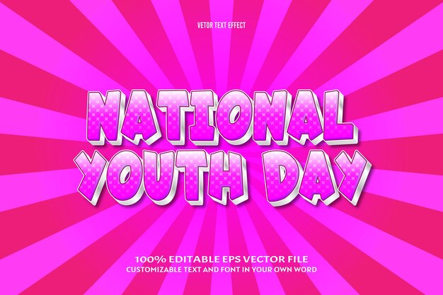 National youth day editable text effect 3 dimension emboss comic style