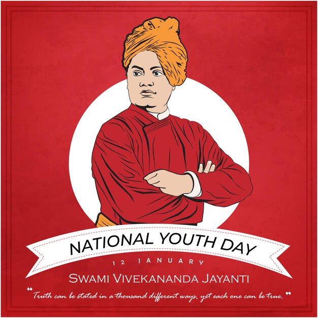 Vector national youth day of india swami vivekananda birthday on 12 january