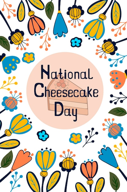 Nationale cheesecake day viering kaart vector illustratie hand getekende elementen en hadgeschreven tekst