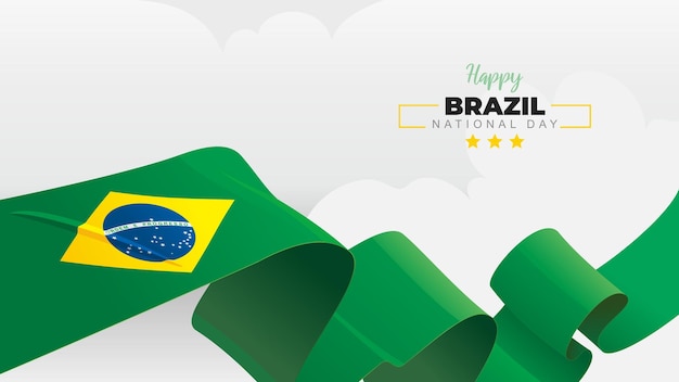 Nationale feestdag van Brazilië groet banner met wuivende nationale vlag op witte wolk vectorillustratie