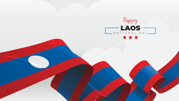 Nationale feestdag van Laos groet banner met wuivende nationale vlag op witte wolk vectorillustratie