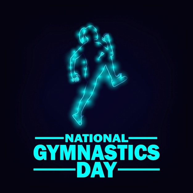 Nationale Gymnastiekdag lichtreclame op donkere achtergrond Vectorillustratie Geschikt voor wenskaart poster en banner