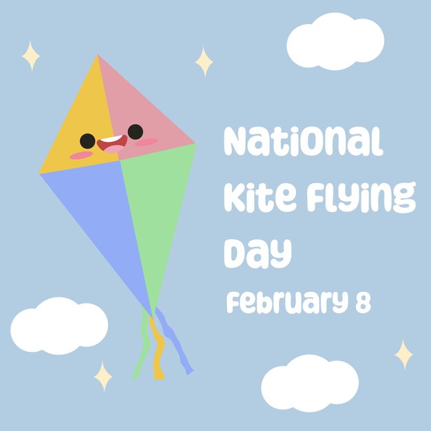 Vector nationale kite flying day vector illustratie leuke kawaii stijl