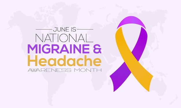 Nationale Migraine en Hoofdpijn Awareness Month in juni Jaarlijks concept voor gezondheidsbewustzijn voor banner-posterkaart en achtergrondontwerp