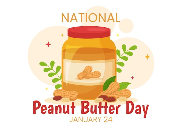 Nationale Peanut Butter Day Vector Illustratie op 24 januari met Jar of Peanuts Butters