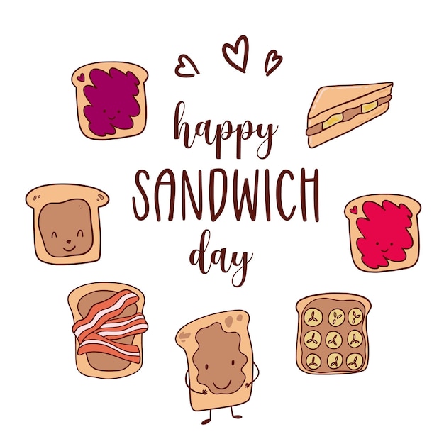 Nationale Peanut Butter Lover's Day banner in doodle cartoon stijl vectorillustratie