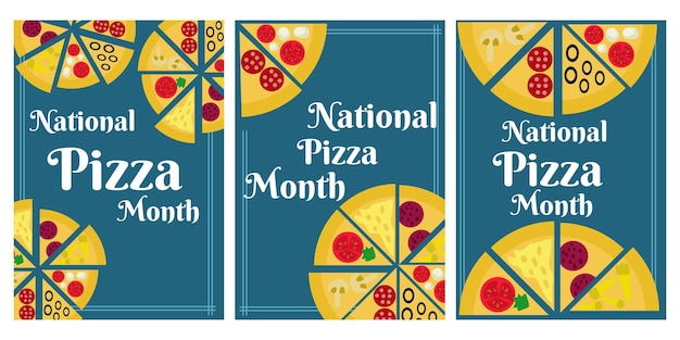 Nationale pizzamaand Set verticale banners, posters of flyers