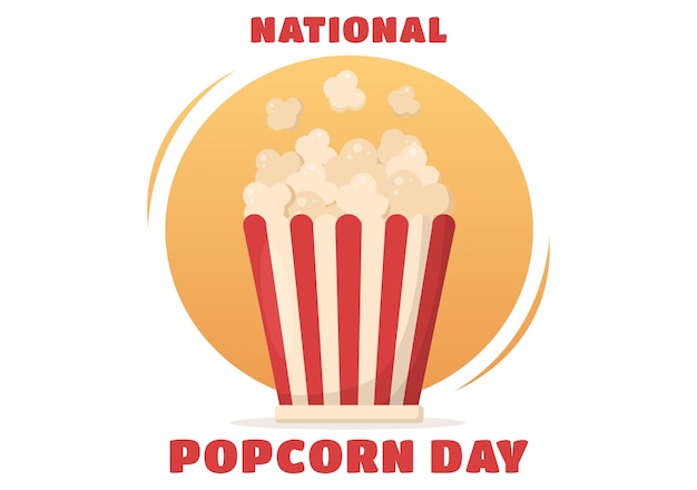 Nationale popcorndag op 19 januari met een grote doos rode en witte streep in vlakke afbeelding